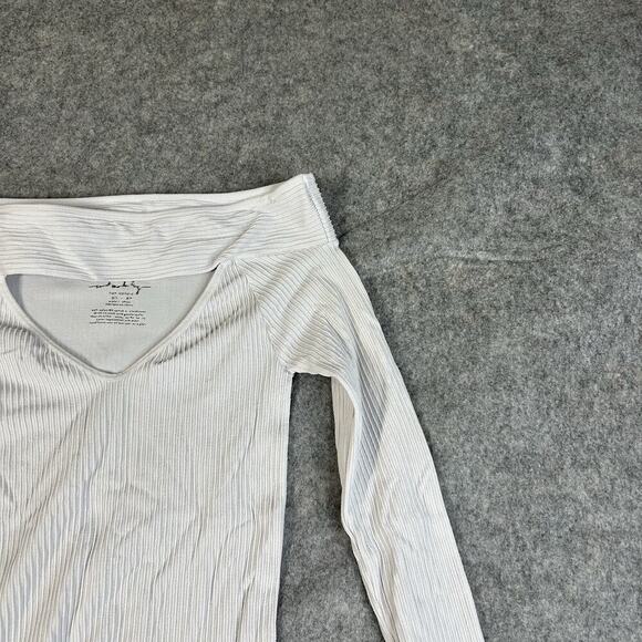 Intimately Free People Top Women XS/S White Ribbed Knit Cutout Crop Tee Stretch - Picture 2 of 6